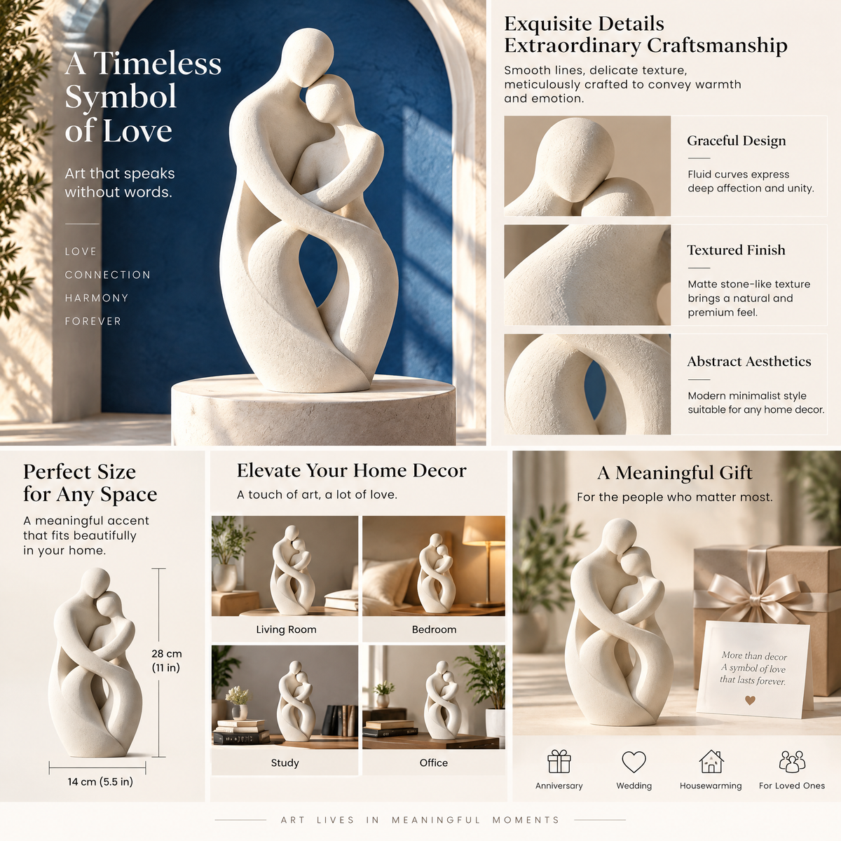 qevzunyl White Abstract Embrace Sculpture — feature overview