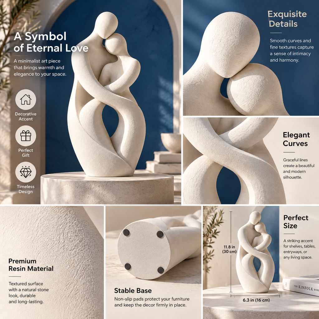 qevzunyl White Abstract Embrace Sculpture — design details