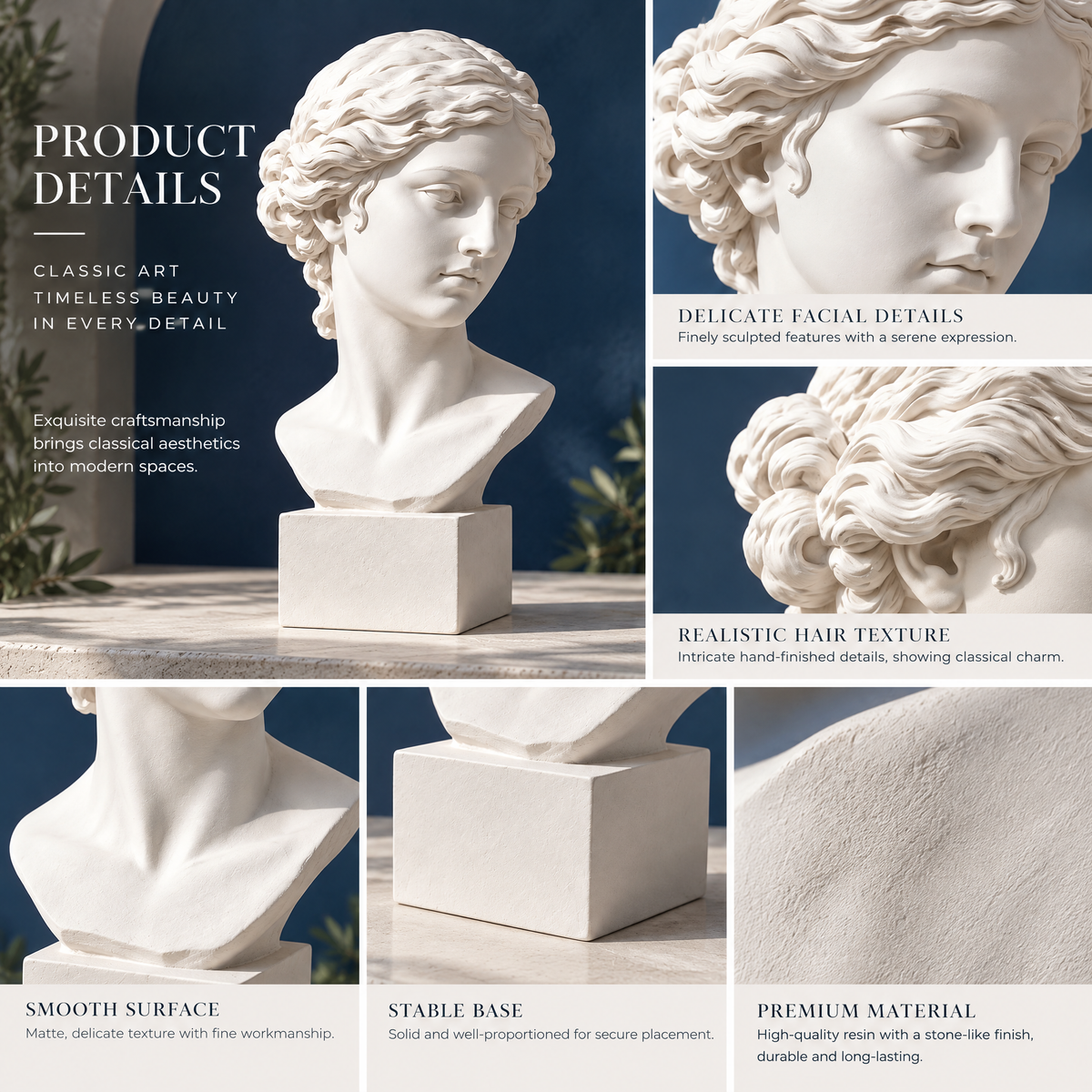 qevzunyl White Classical Bust — design details