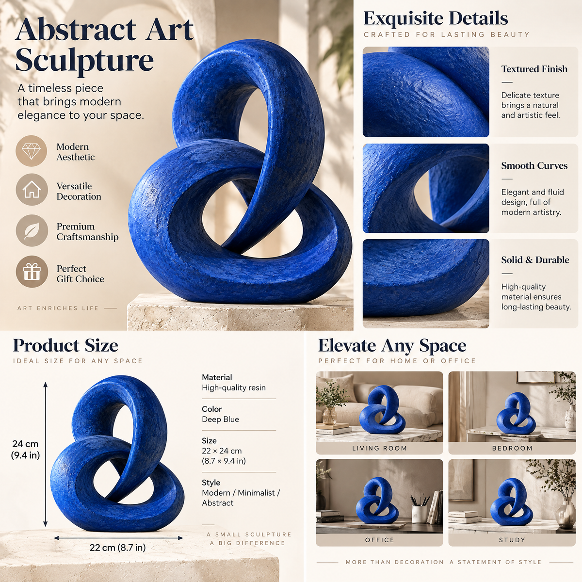 qevzunyl Ultramarine Loop Sculpture — feature overview