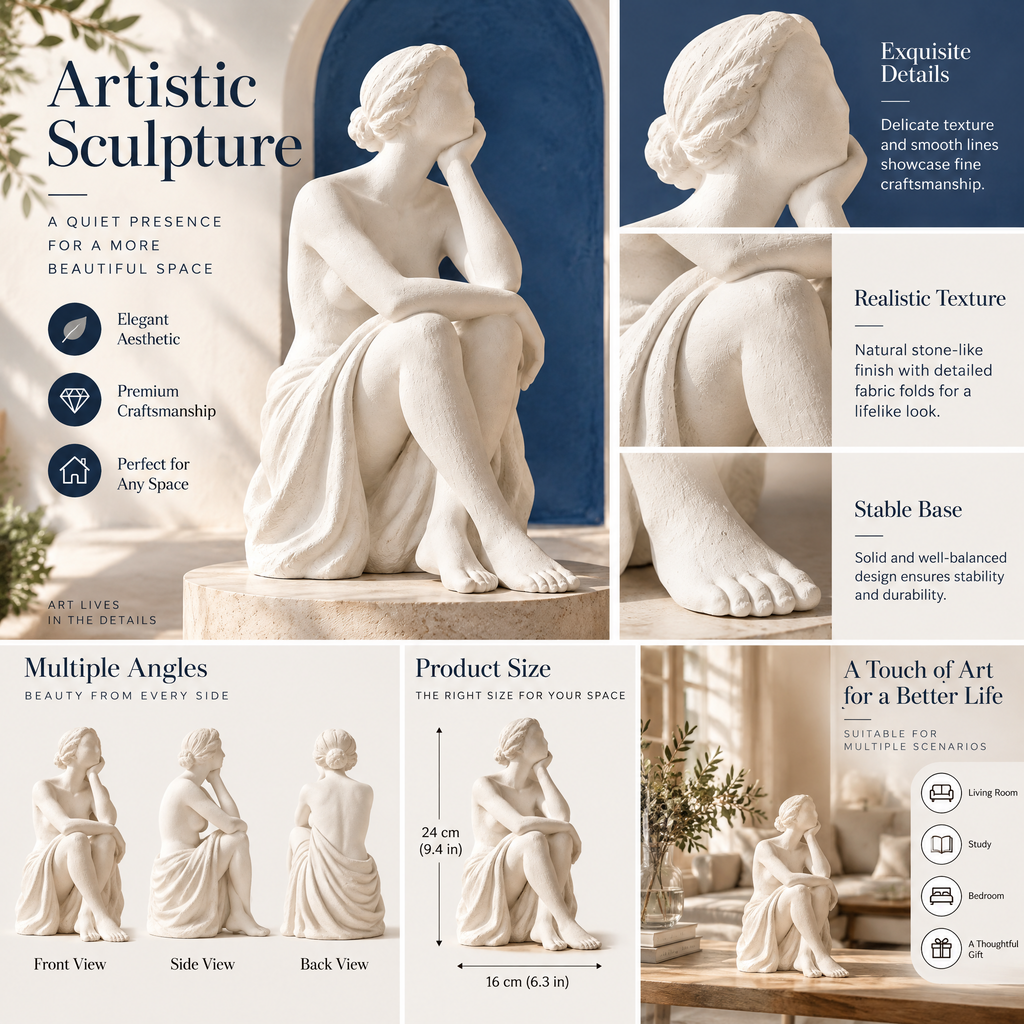 qevzunyl White Seated Figure Sculpture — feature overview
