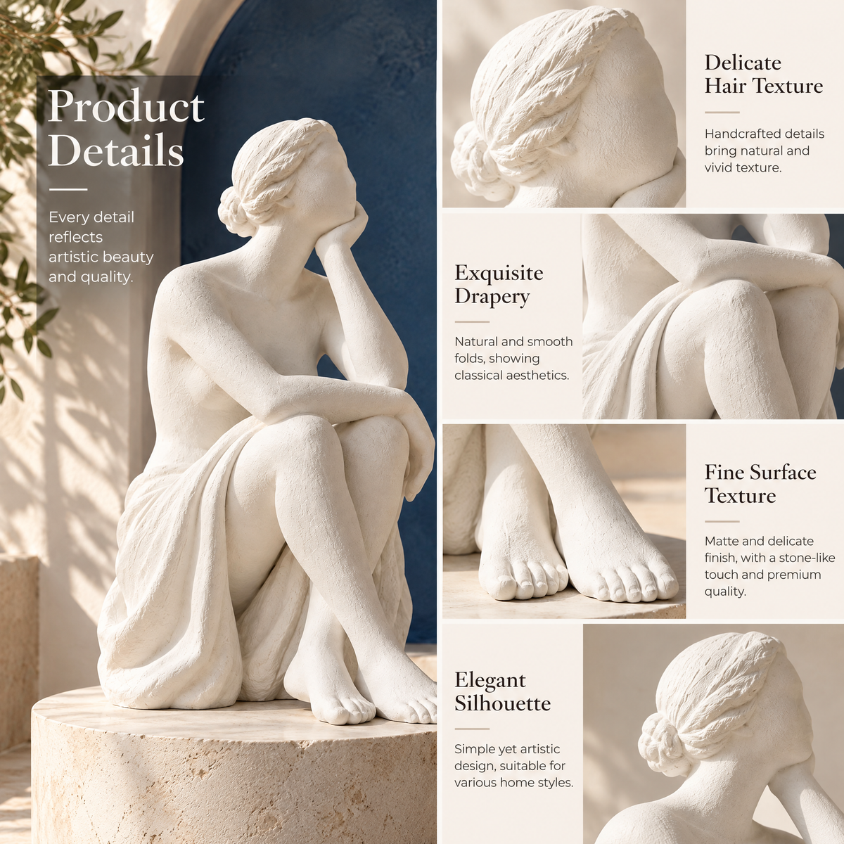 qevzunyl White Seated Figure Sculpture — design details