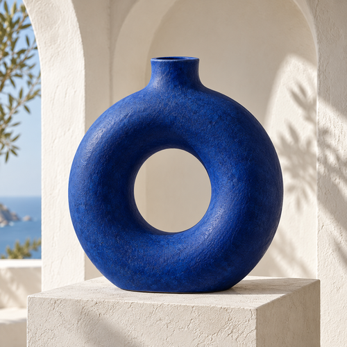 qevzunyl Cobalt Blue Ring Vase — styled interior view