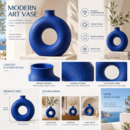 qevzunyl Cobalt Blue Ring Vase — feature overview