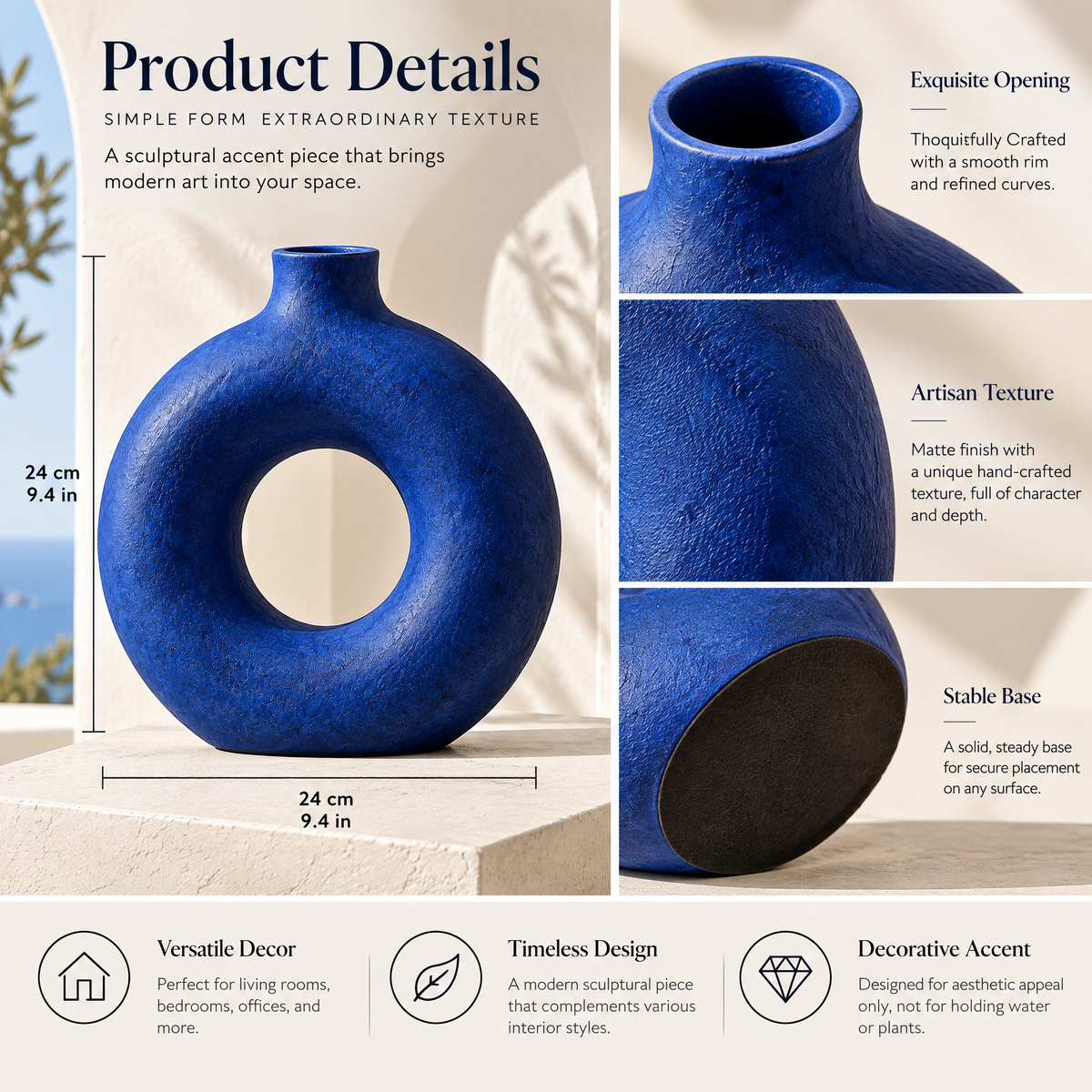 qevzunyl Cobalt Blue Ring Vase — design details