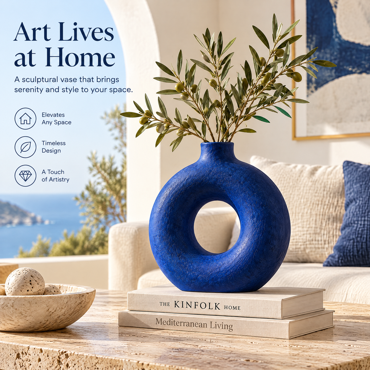 qevzunyl Cobalt Blue Ring Vase — home styling ideas