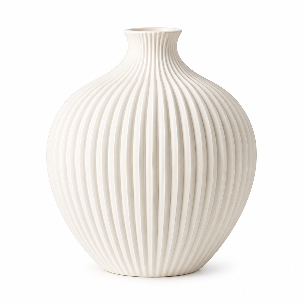 qevzunyl White Ribbed Round Vase — product view
