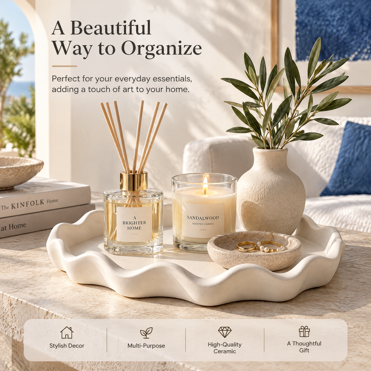 qevzunyl White Wavy-Edge Decorative Tray — home styling ideas