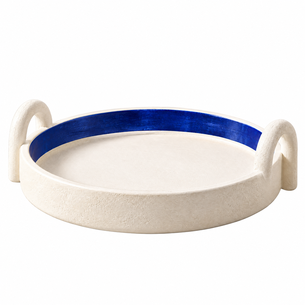 qevzunyl Blue-Rim Decorative Tray with Loop Handles — product view