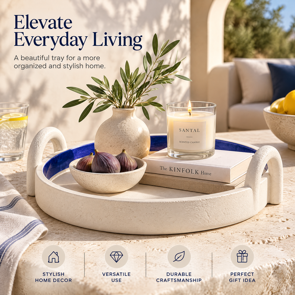 qevzunyl Blue-Rim Decorative Tray with Loop Handles — home styling ideas
